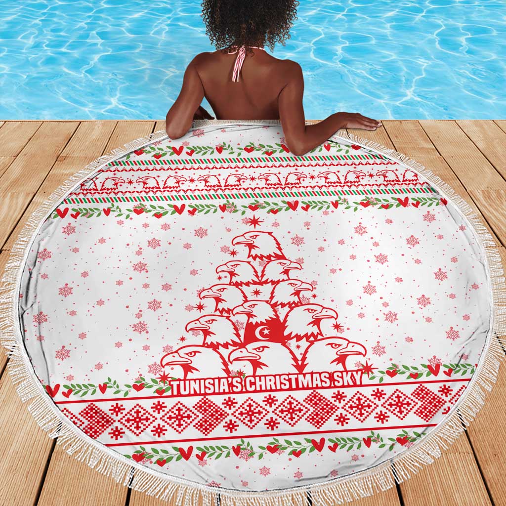 Tunisia Christmas Beach Blanket Falcon Tree Snowflake and Festive Borders - African Pride