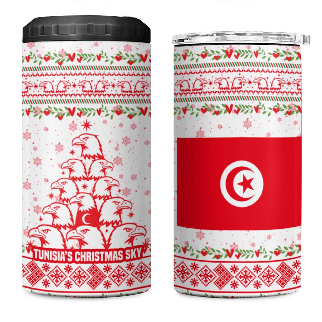 Tunisia Christmas 4 in 1 Can Cooler Tumbler Falcon Tree Snowflake and Festive Borders - African Pride