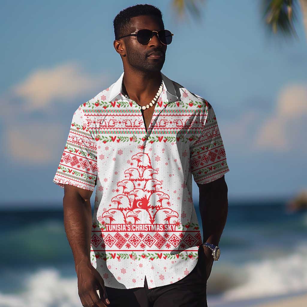 Tunisia Christmas Hawaiian Shirt Falcon Tree Snowflake and Festive Borders - African Pride