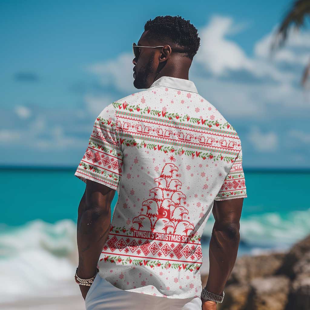 Tunisia Christmas Hawaiian Shirt Falcon Tree Snowflake and Festive Borders - African Pride