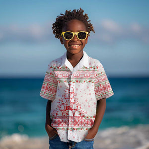 Tunisia Christmas Kid Hawaiian Shirt Falcon Tree Snowflake and Festive Borders - African Pride