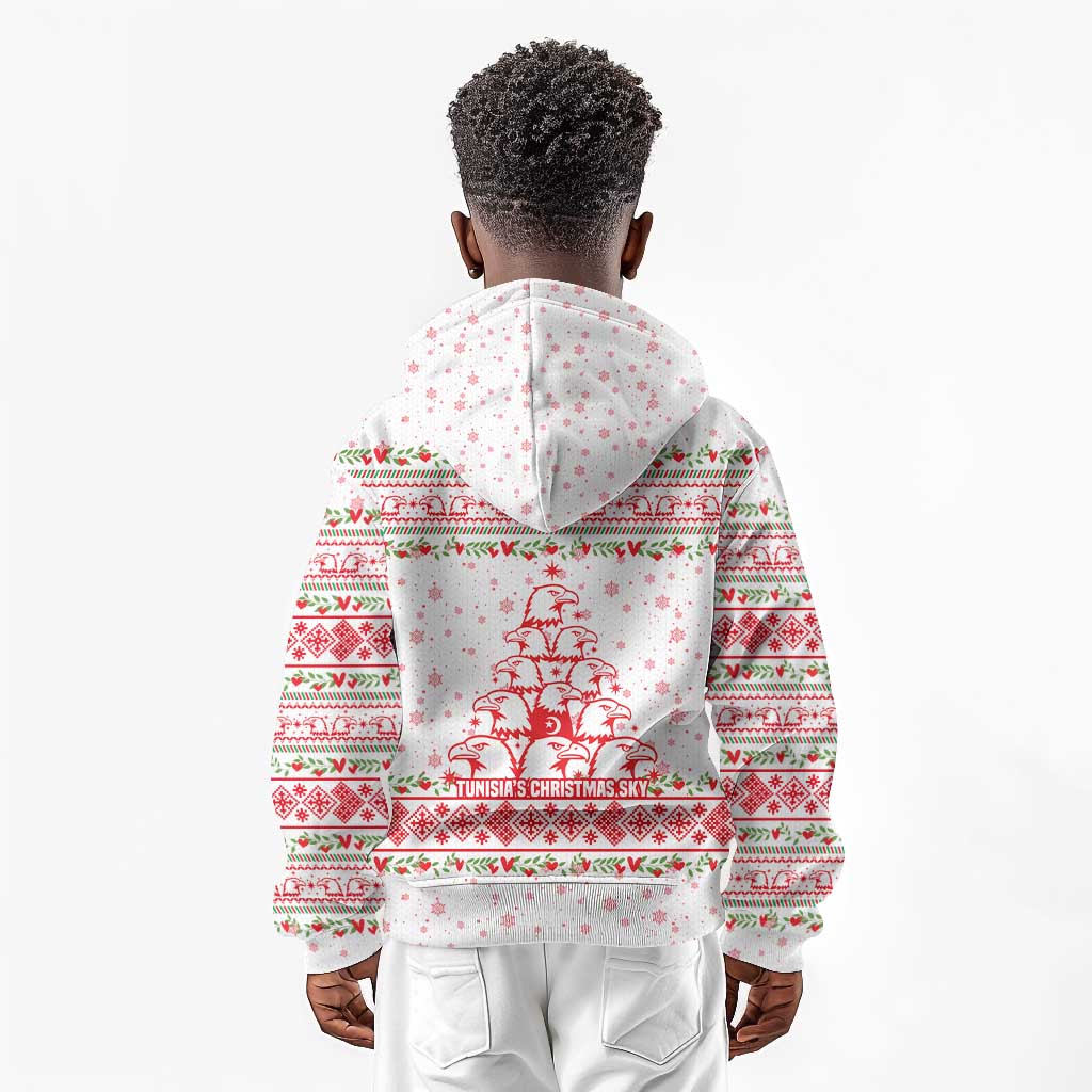 Tunisia Christmas Kid Hoodie Falcon Tree Snowflake and Festive Borders - African Pride