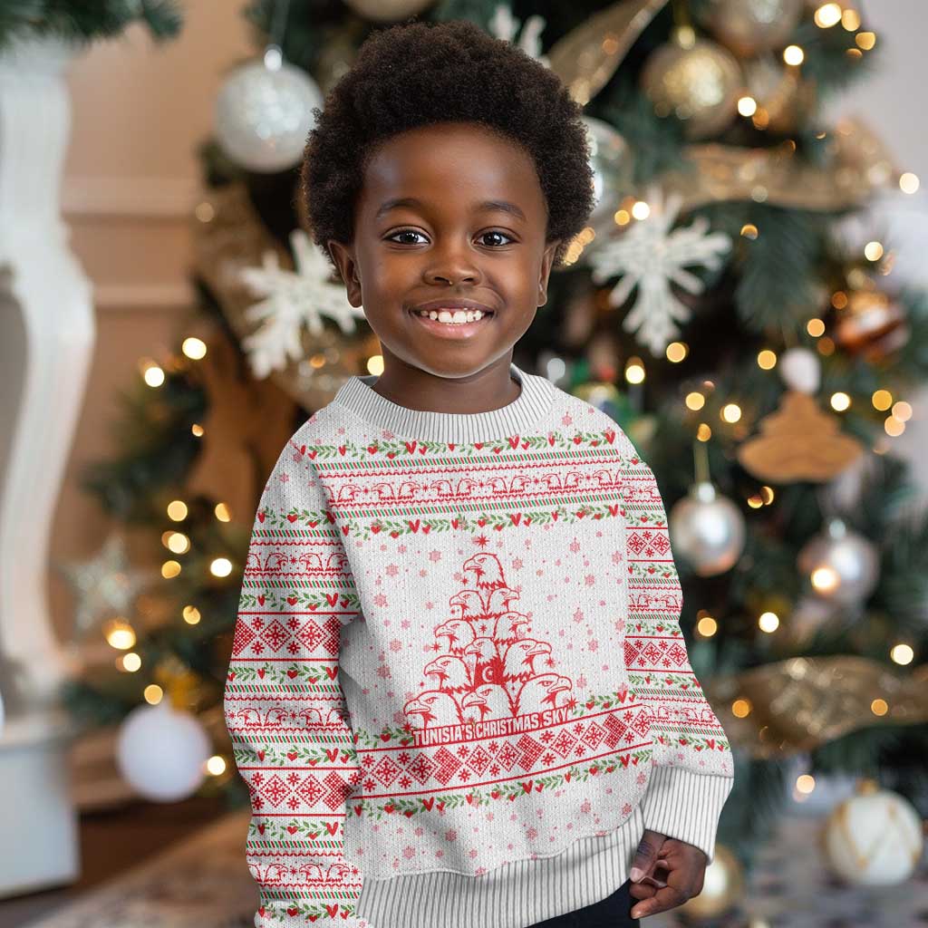 Tunisia Christmas Kid Ugly Christmas Sweater Falcon Tree Snowflake and Festive Borders - African Pride
