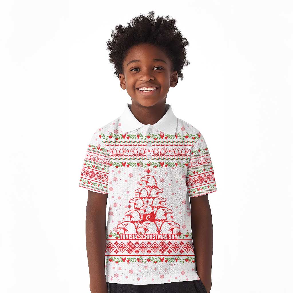 Tunisia Christmas Kid Polo Shirt Falcon Tree Snowflake and Festive Borders - African Pride