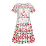 Tunisia Christmas Kid Short Sleeve Dress Falcon Tree Snowflake and Festive Borders - African Pride