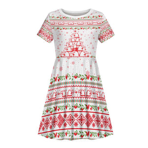 Tunisia Christmas Kid Short Sleeve Dress Falcon Tree Snowflake and Festive Borders - African Pride