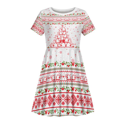 Tunisia Christmas Kid Short Sleeve Dress Falcon Tree Snowflake and Festive Borders - African Pride