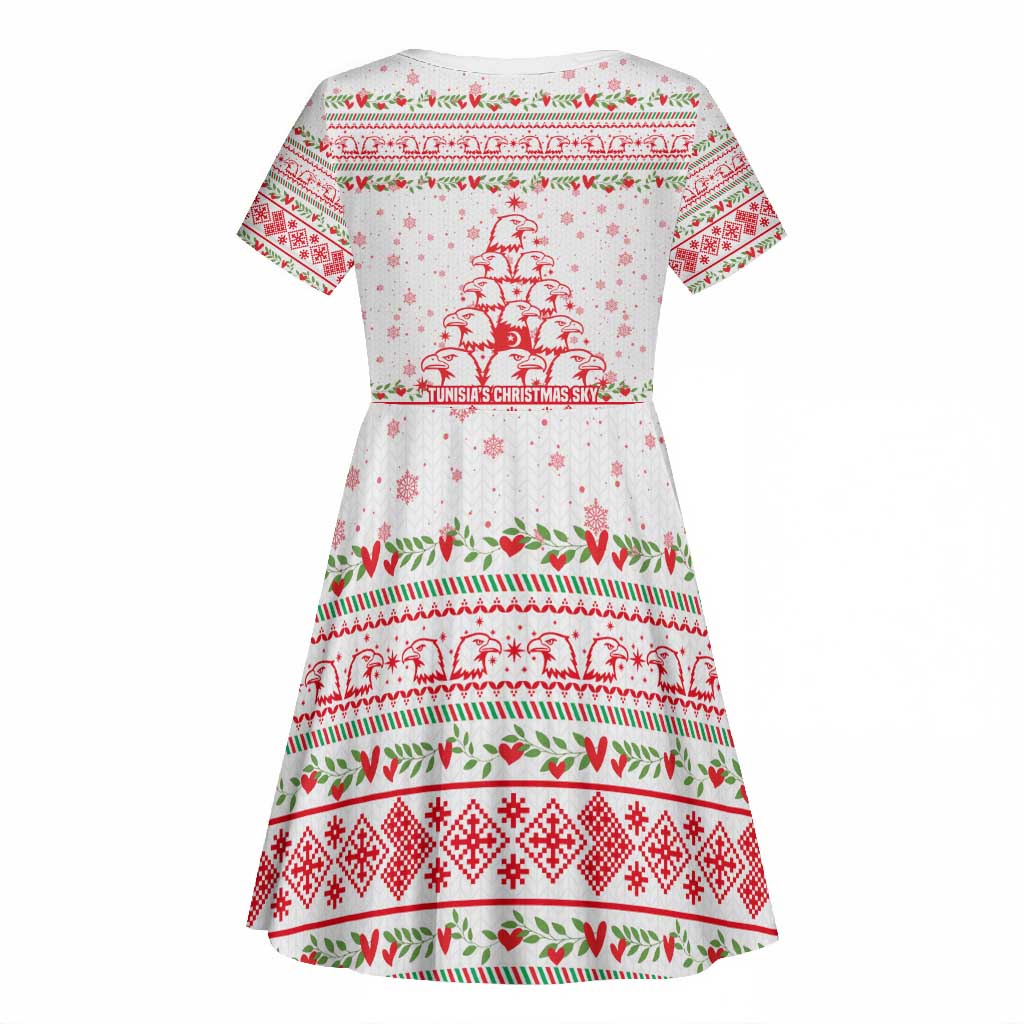 Tunisia Christmas Kid Short Sleeve Dress Falcon Tree Snowflake and Festive Borders - African Pride