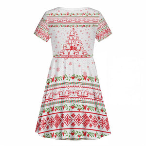 Tunisia Christmas Kid Short Sleeve Dress Falcon Tree Snowflake and Festive Borders - African Pride