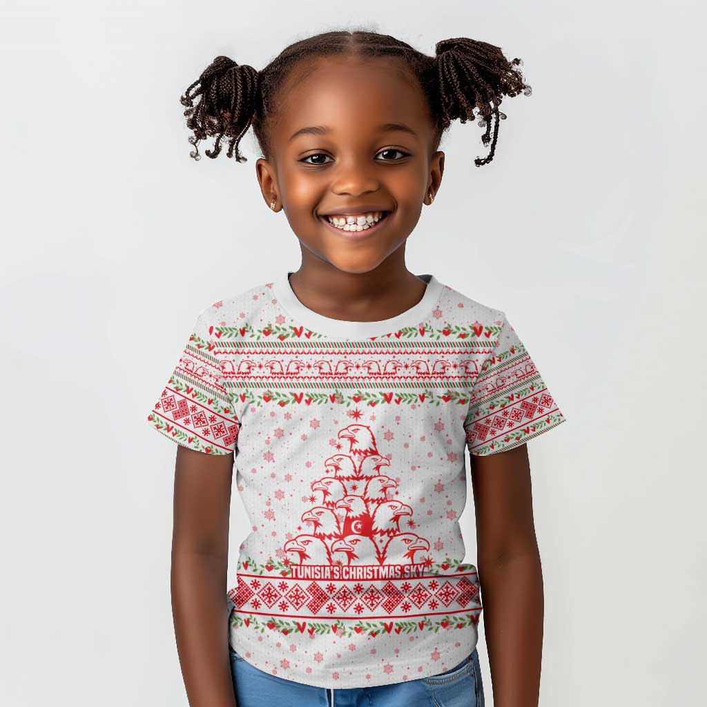 Tunisia Christmas Kid T shirt Falcon Tree Snowflake and Festive Borders - African Pride