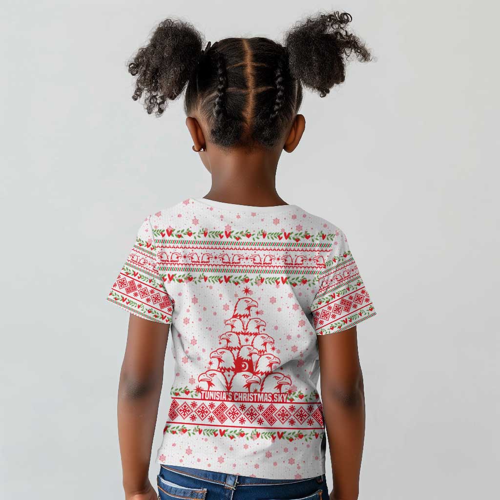 Tunisia Christmas Kid T shirt Falcon Tree Snowflake and Festive Borders - African Pride