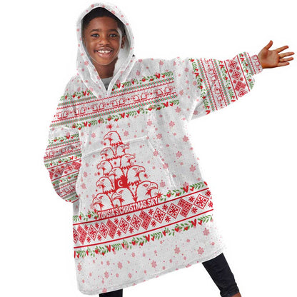 Tunisia Christmas Kid Wearable Blanket Hoodie Falcon Tree Snowflake and Festive Borders - African Pride