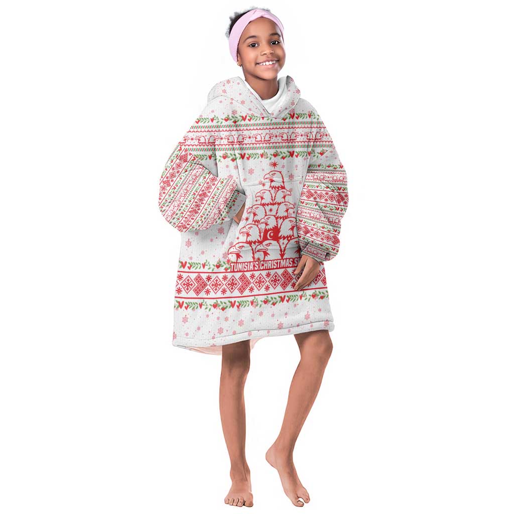 Tunisia Christmas Kid Wearable Blanket Hoodie Falcon Tree Snowflake and Festive Borders - African Pride