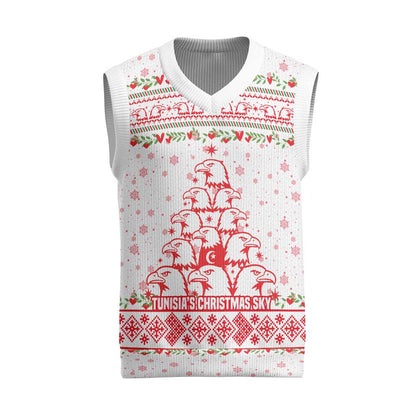 Tunisia Christmas Knitted V-Neck Vest Falcon Tree Snowflake and Festive Borders - African Pride