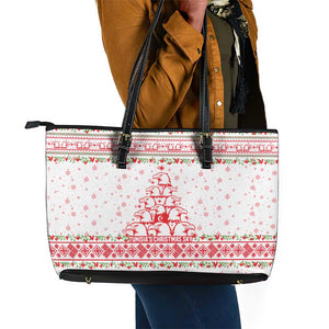 Tunisia Christmas Leather Tote Bag Falcon Tree Snowflake and Festive Borders - African Pride