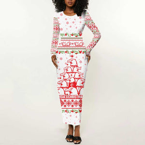 Tunisia Christmas Long Sleeve Bodycon Dress Falcon Tree Snowflake and Festive Borders - African Pride