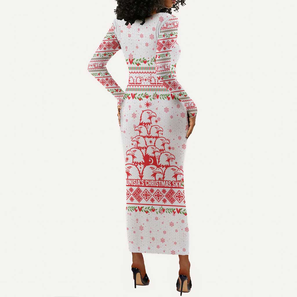 Tunisia Christmas Long Sleeve Bodycon Dress Falcon Tree Snowflake and Festive Borders - African Pride