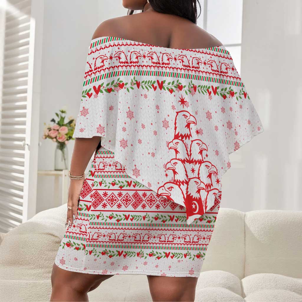 Tunisia Christmas Off Shoulder Short Dress Falcon Tree Snowflake and Festive Borders - African Pride