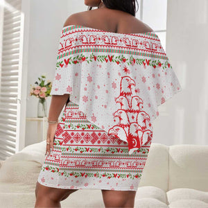 Tunisia Christmas Off Shoulder Short Dress Falcon Tree Snowflake and Festive Borders - African Pride