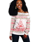 Tunisia Christmas Off Shoulder Sweater Falcon Tree Snowflake and Festive Borders - African Pride
