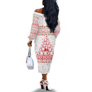 Tunisia Christmas Off The Shoulder Long Sleeve Dress Falcon Tree Snowflake and Festive Borders - African Pride