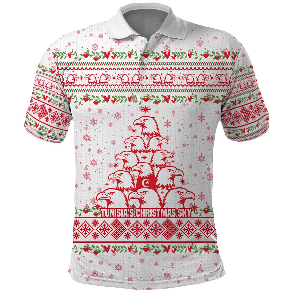 Tunisia Christmas Polo Shirt Falcon Tree Snowflake and Festive Borders - African Pride