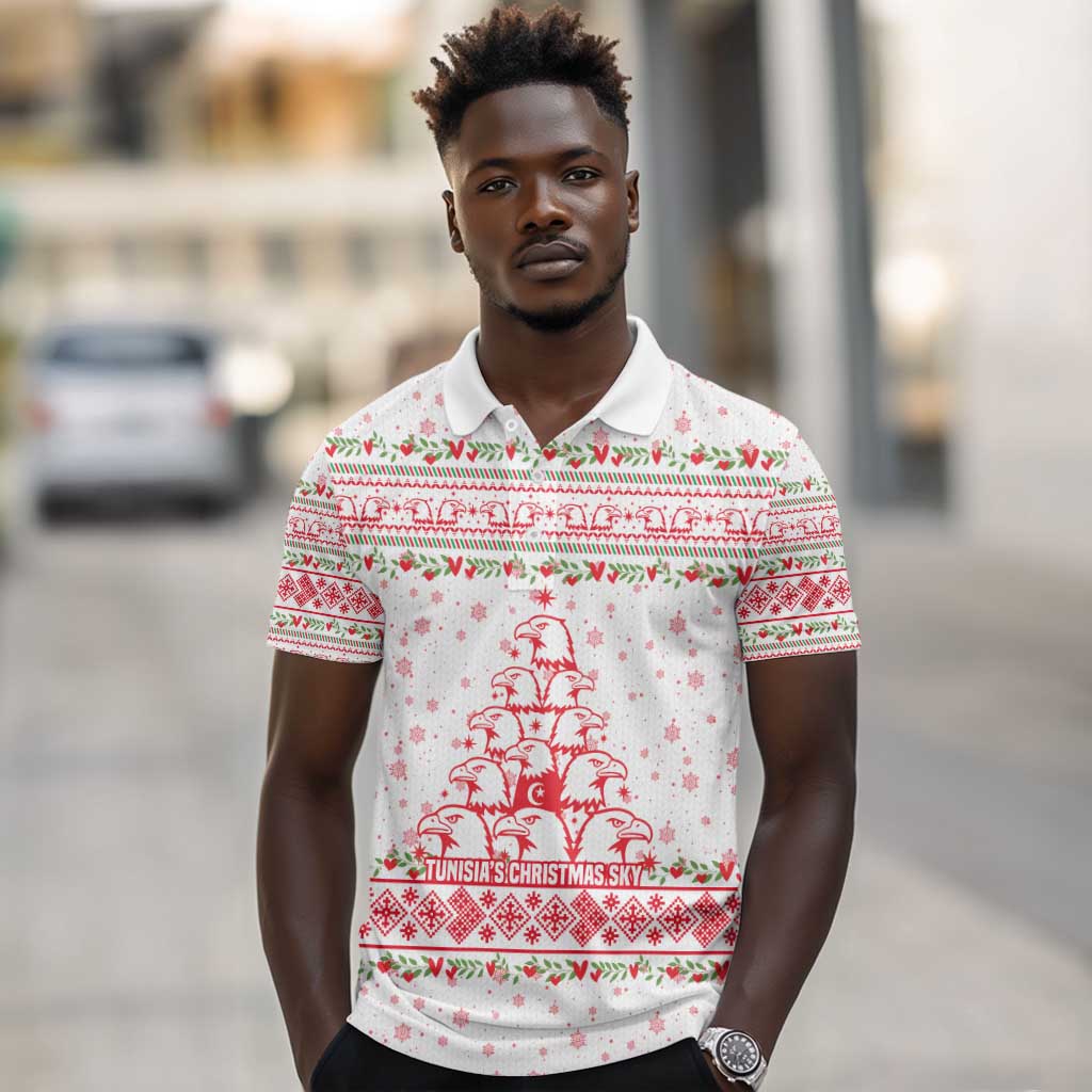 Tunisia Christmas Polo Shirt Falcon Tree Snowflake and Festive Borders - African Pride