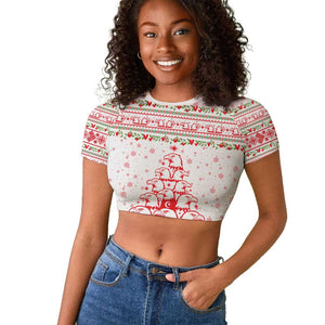 Tunisia Christmas Raglan Cropped T shirt Falcon Tree Snowflake and Festive Borders - African Pride