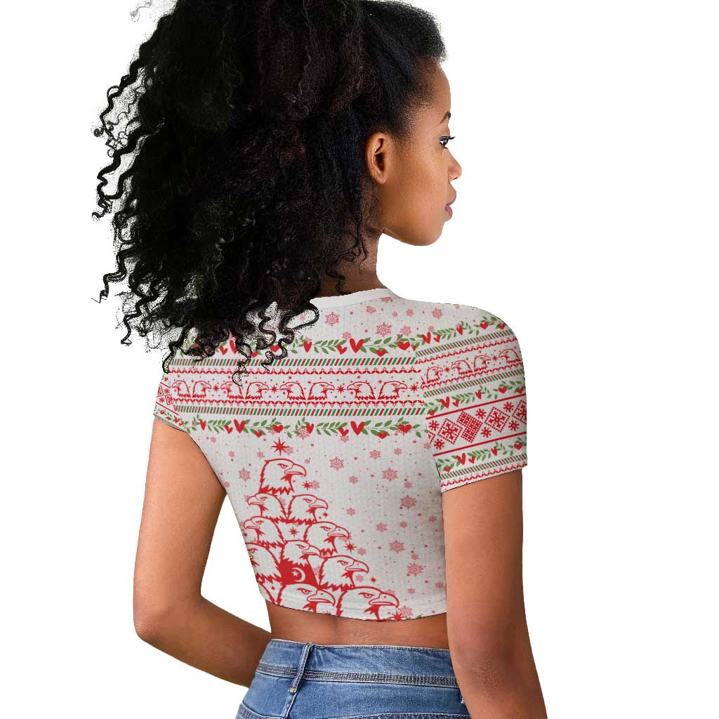 Tunisia Christmas Raglan Cropped T shirt Falcon Tree Snowflake and Festive Borders - African Pride