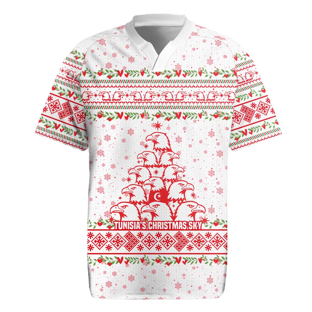 Tunisia Christmas Rugby Jersey Falcon Tree Snowflake and Festive Borders - African Pride