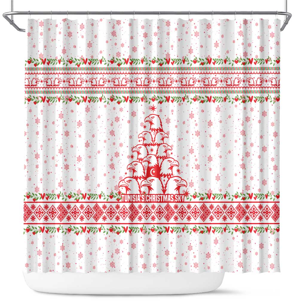 Tunisia Christmas Shower Curtain Falcon Tree Snowflake and Festive Borders - African Pride