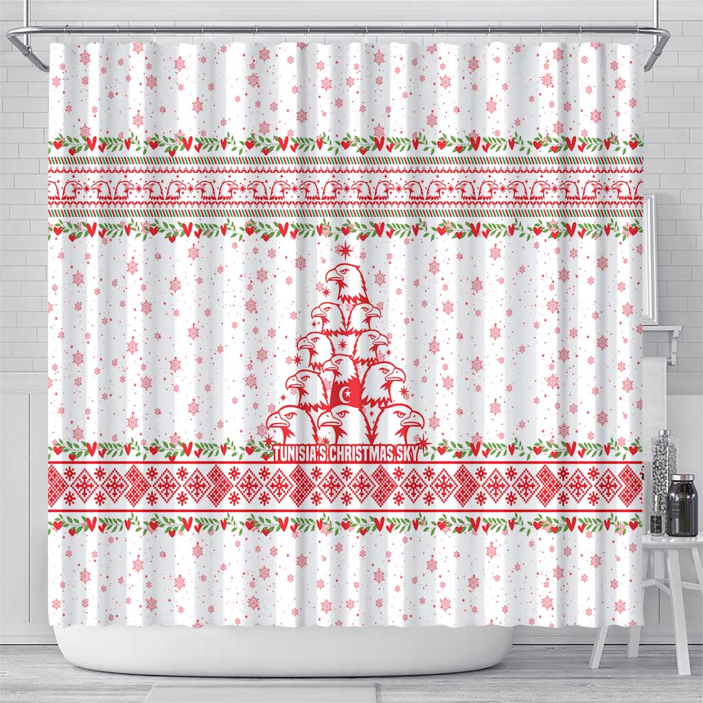 Tunisia Christmas Shower Curtain Falcon Tree Snowflake and Festive Borders - African Pride