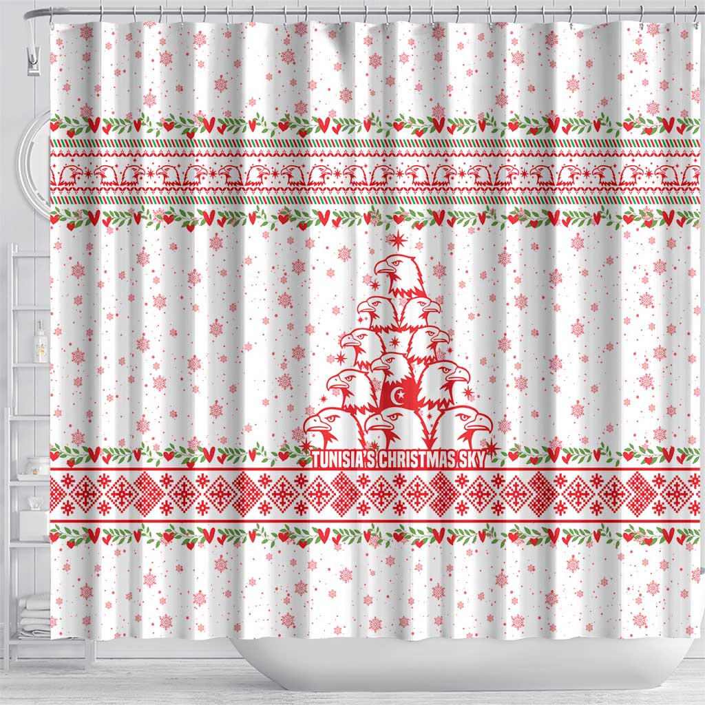 Tunisia Christmas Shower Curtain Falcon Tree Snowflake and Festive Borders - African Pride