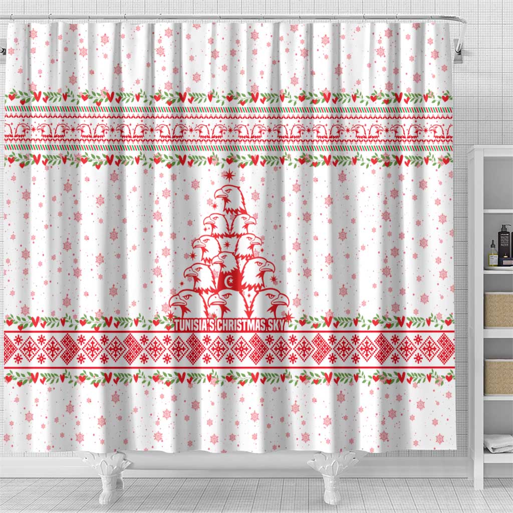Tunisia Christmas Shower Curtain Falcon Tree Snowflake and Festive Borders - African Pride