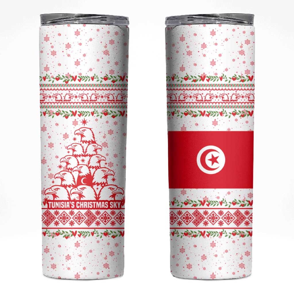 Tunisia Christmas Skinny Tumbler Falcon Tree Snowflake and Festive Borders - African Pride