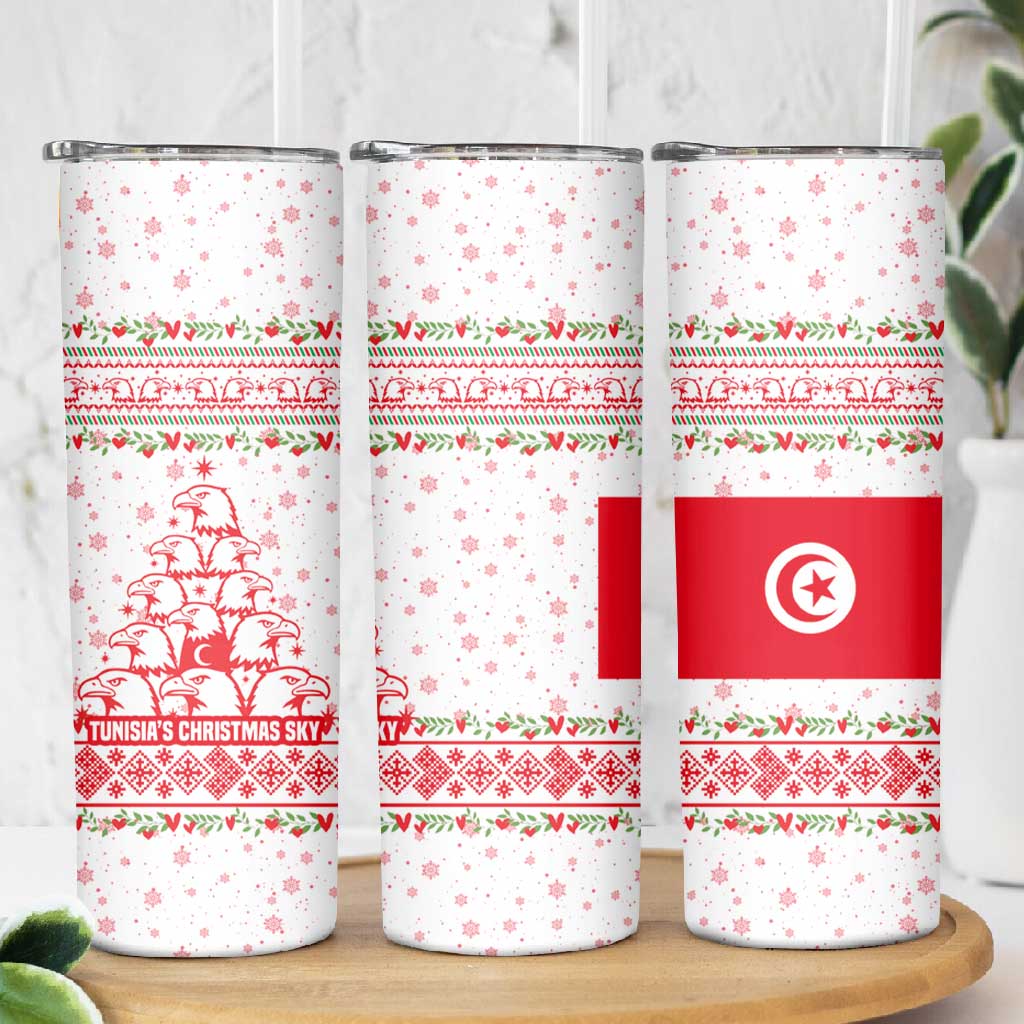 Tunisia Christmas Skinny Tumbler Falcon Tree Snowflake and Festive Borders - African Pride