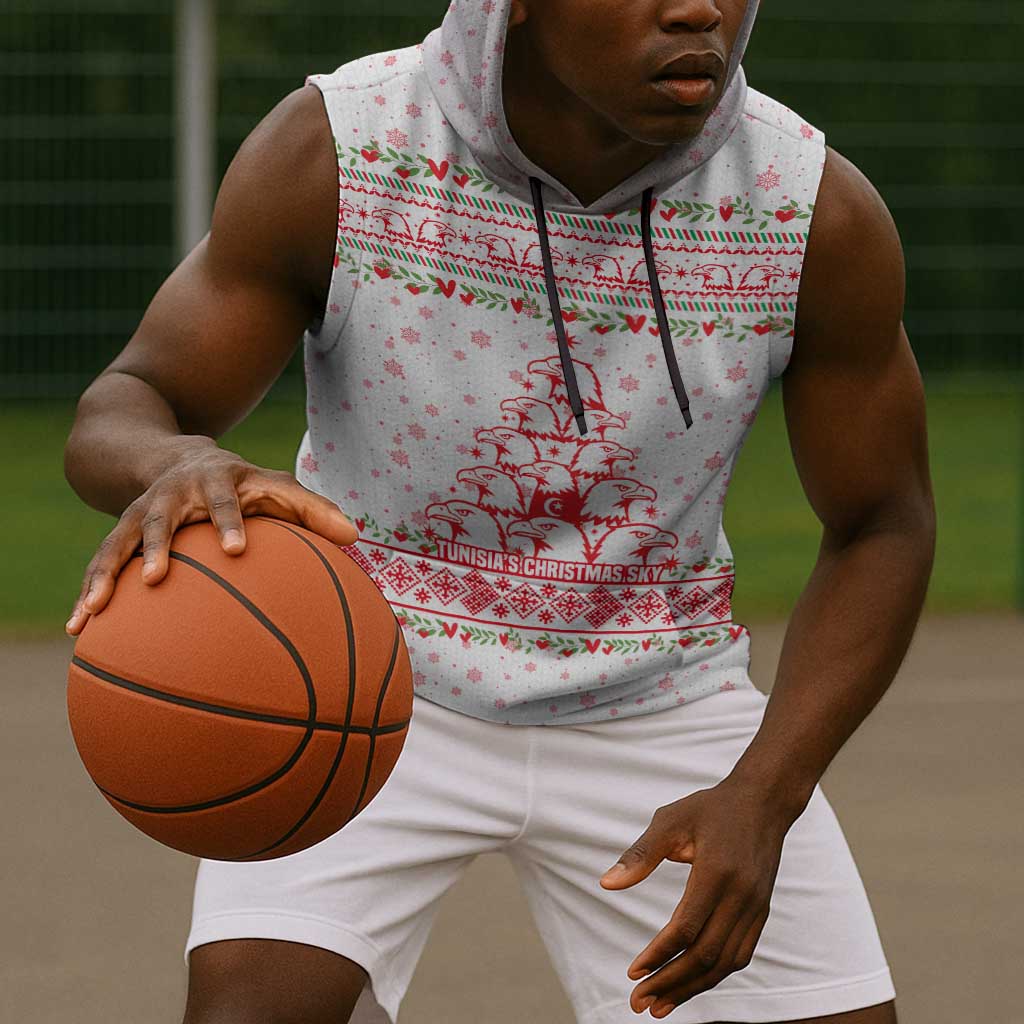 Tunisia Christmas Sleeveless Hoodie Falcon Tree Snowflake and Festive Borders - African Pride