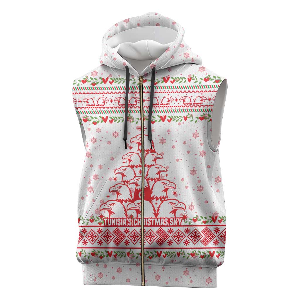 Tunisia Christmas Sleeveless Zip Hoodie Falcon Tree Snowflake and Festive Borders - African Pride