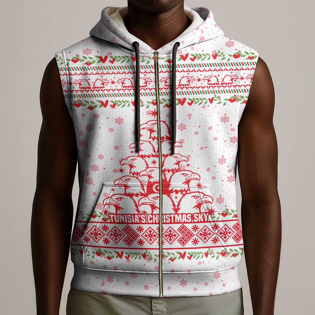 Tunisia Christmas Sleeveless Zip Hoodie Falcon Tree Snowflake and Festive Borders - African Pride