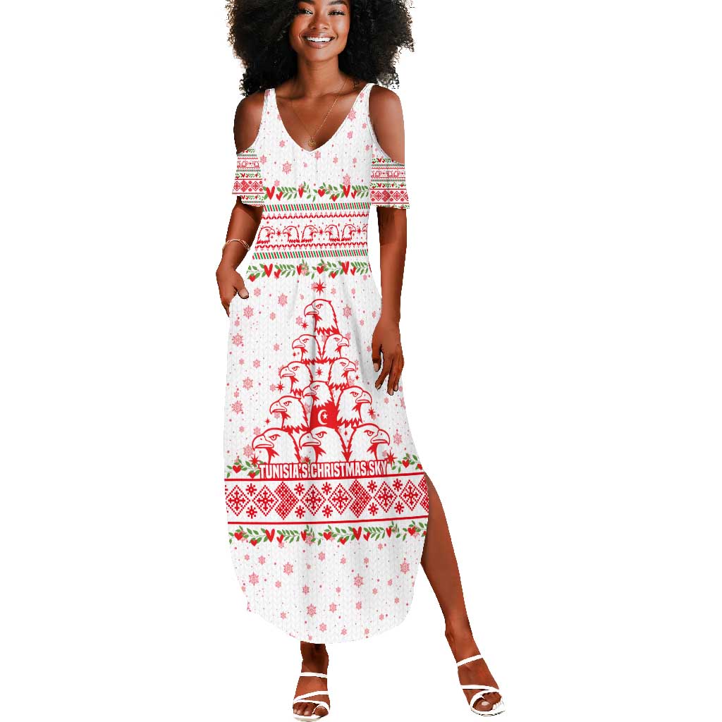Tunisia Christmas Summer Maxi Dress Falcon Tree Snowflake and Festive Borders - African Pride