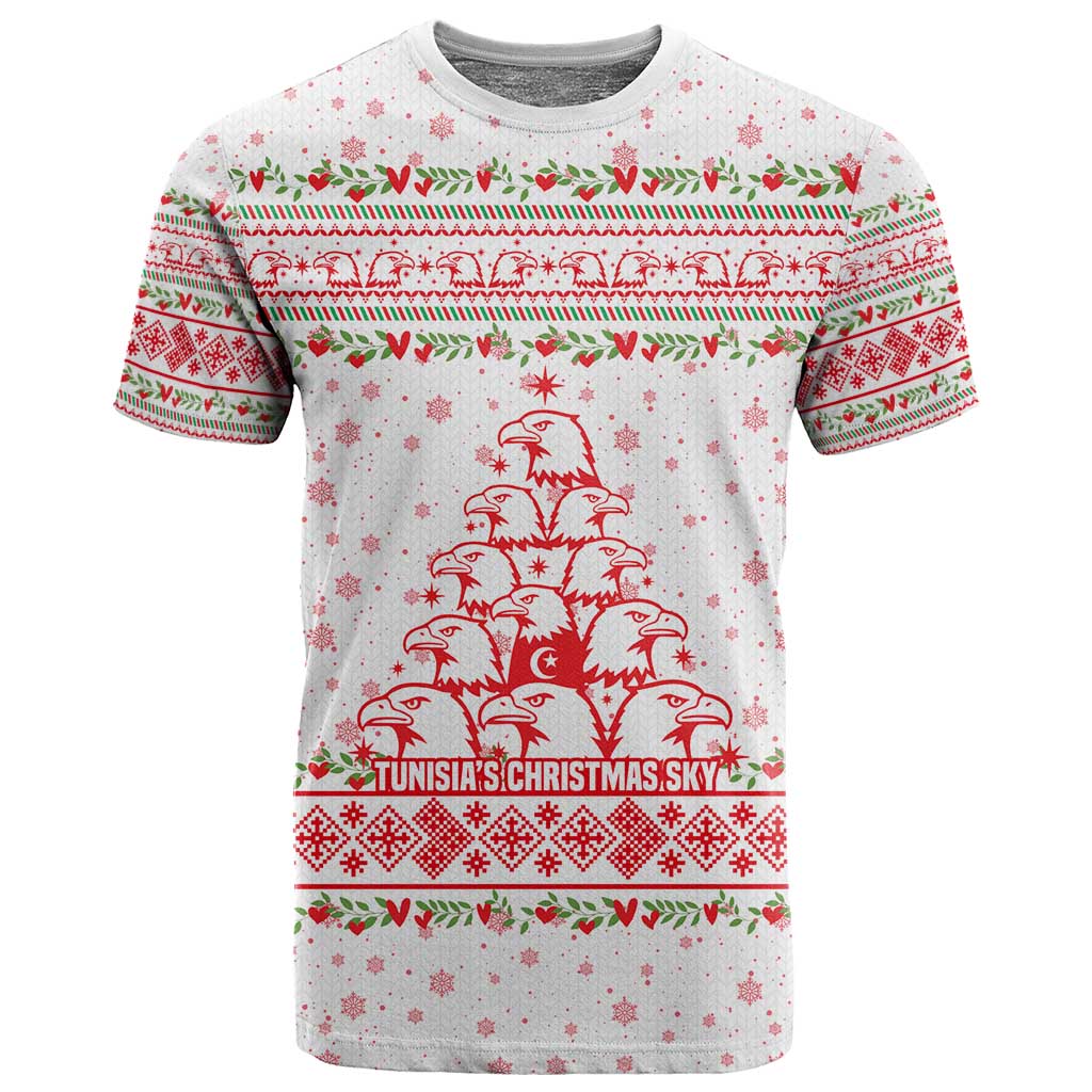 Tunisia Christmas T shirt Falcon Tree Snowflake and Festive Borders - African Pride