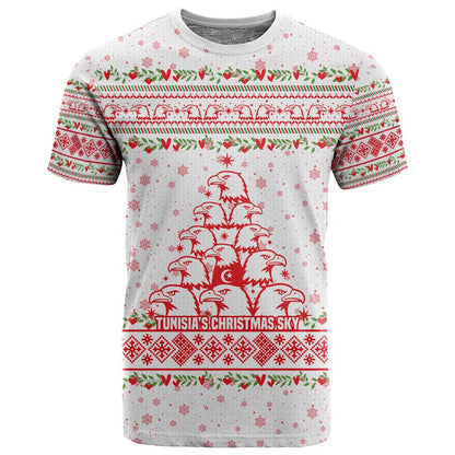 Tunisia Christmas T shirt Falcon Tree Snowflake and Festive Borders - African Pride