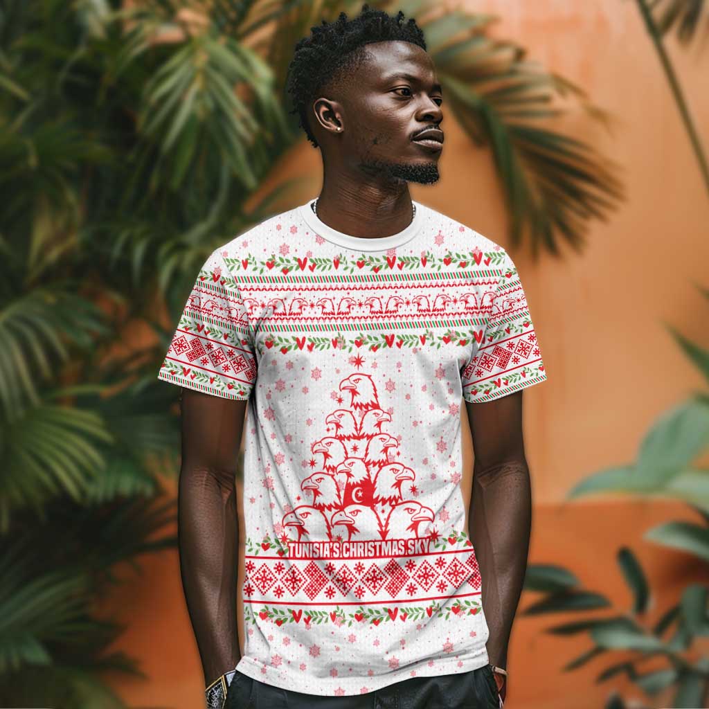 Tunisia Christmas T shirt Falcon Tree Snowflake and Festive Borders - African Pride