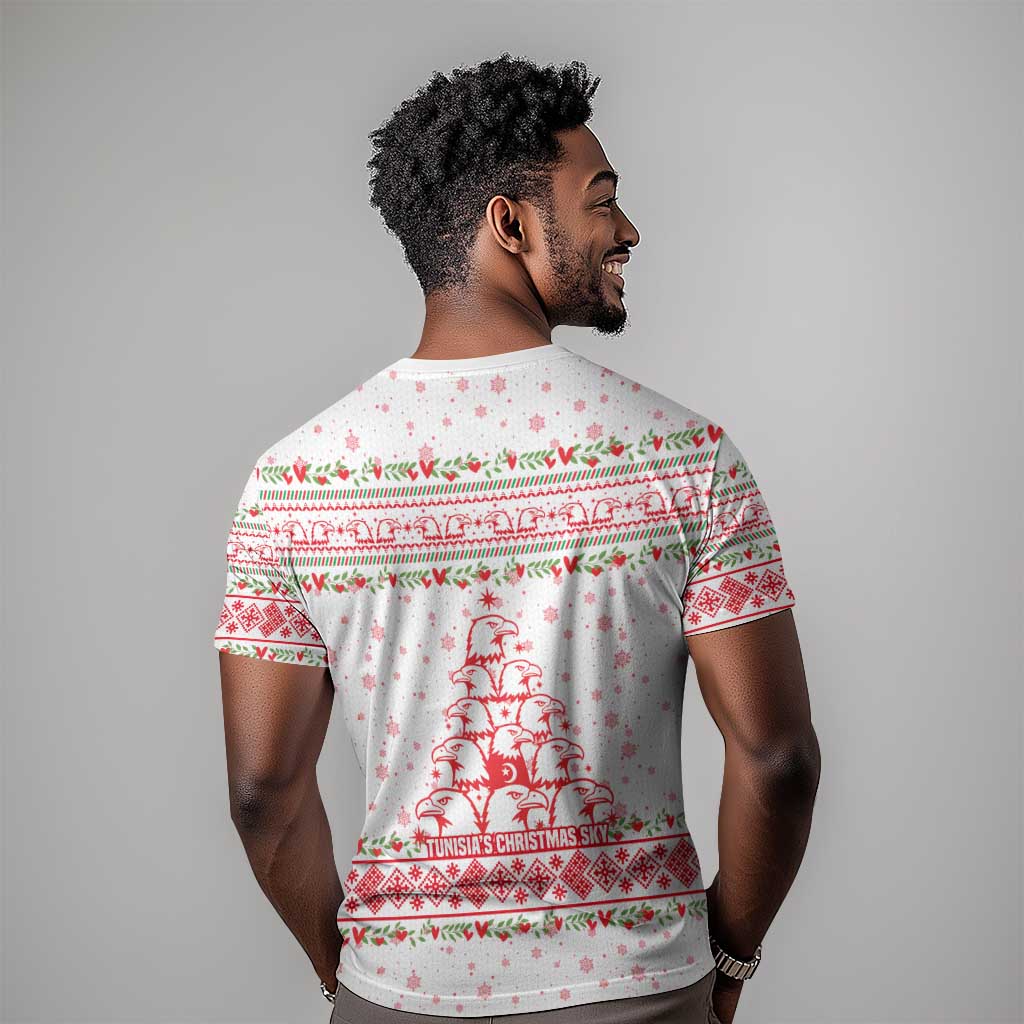 Tunisia Christmas T shirt Falcon Tree Snowflake and Festive Borders - African Pride