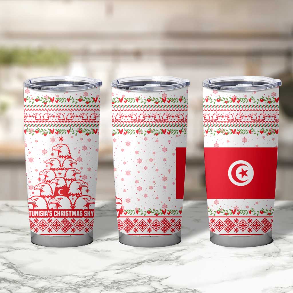 Tunisia Christmas Tumbler Cup Falcon Tree Snowflake and Festive Borders - African Pride