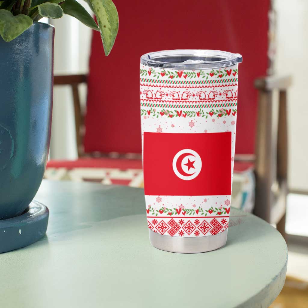 Tunisia Christmas Tumbler Cup Falcon Tree Snowflake and Festive Borders - African Pride