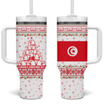 Tunisia Christmas Tumbler With Handle Falcon Tree Snowflake and Festive Borders - African Pride