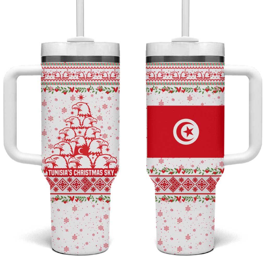 Tunisia Christmas Tumbler With Handle Falcon Tree Snowflake and Festive Borders - African Pride