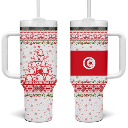 Tunisia Christmas Tumbler With Handle Falcon Tree Snowflake and Festive Borders - African Pride