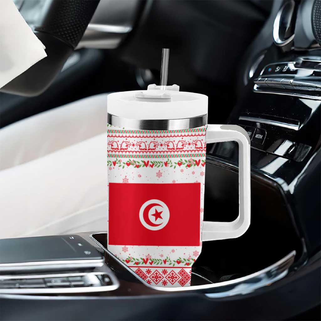 Tunisia Christmas Tumbler With Handle Falcon Tree Snowflake and Festive Borders - African Pride